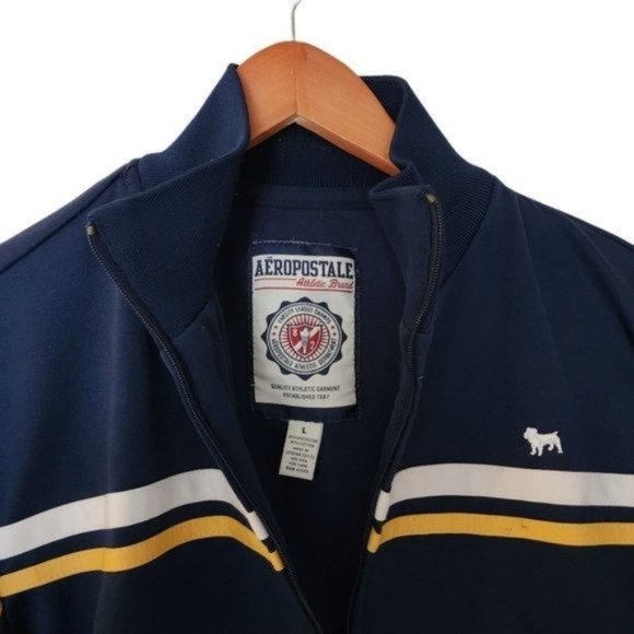 Aeropostale Track Jacket Men’s L Blue Yellow White Stripped Athletic - Picture 6 of 11
